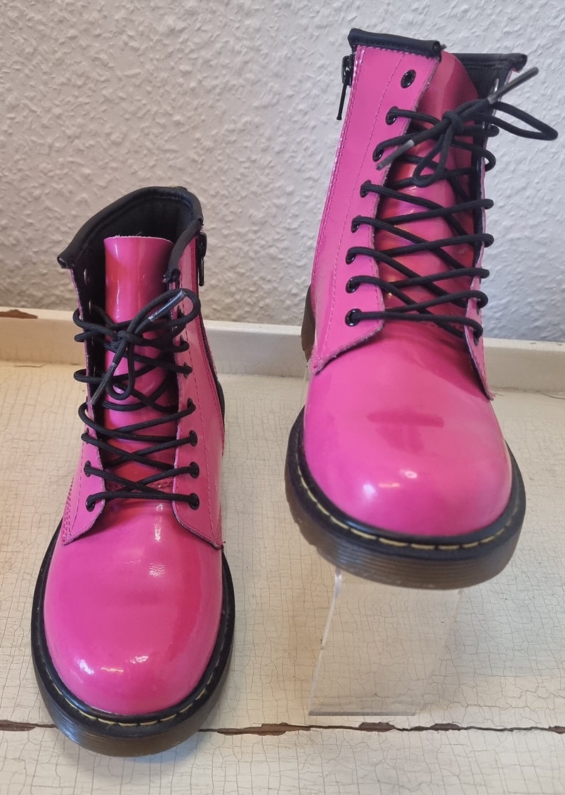 Pink Patent Dr. Martens Vintage Model Air Walk Pink Patent Boots Size UK 3 EU 36 Patent Pink Leather With Zipper Brand New image 1