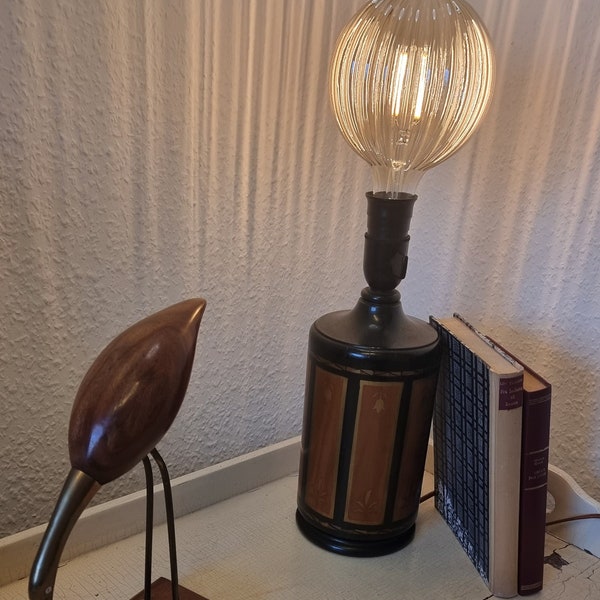 Mid-Century Modern Table Lamp Wood Lamp  from the 70's Wood engraved floral pattern Great Condition Bulb not included