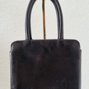 Vintage quadratische Handtasche aus schwarzem Leder Boxca Made in India Geldbörse Abendparty Cocktail 11,5x8x2 Bild 1