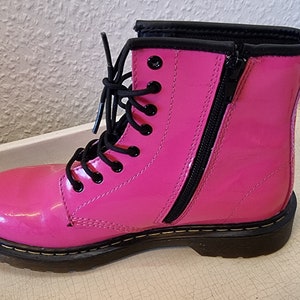 Pink Patent Dr. Martens Vintage Model Air Walk Pink Patent Boots Size UK 3 EU 36 Patent Pink Leather With Zipper Brand New image 6