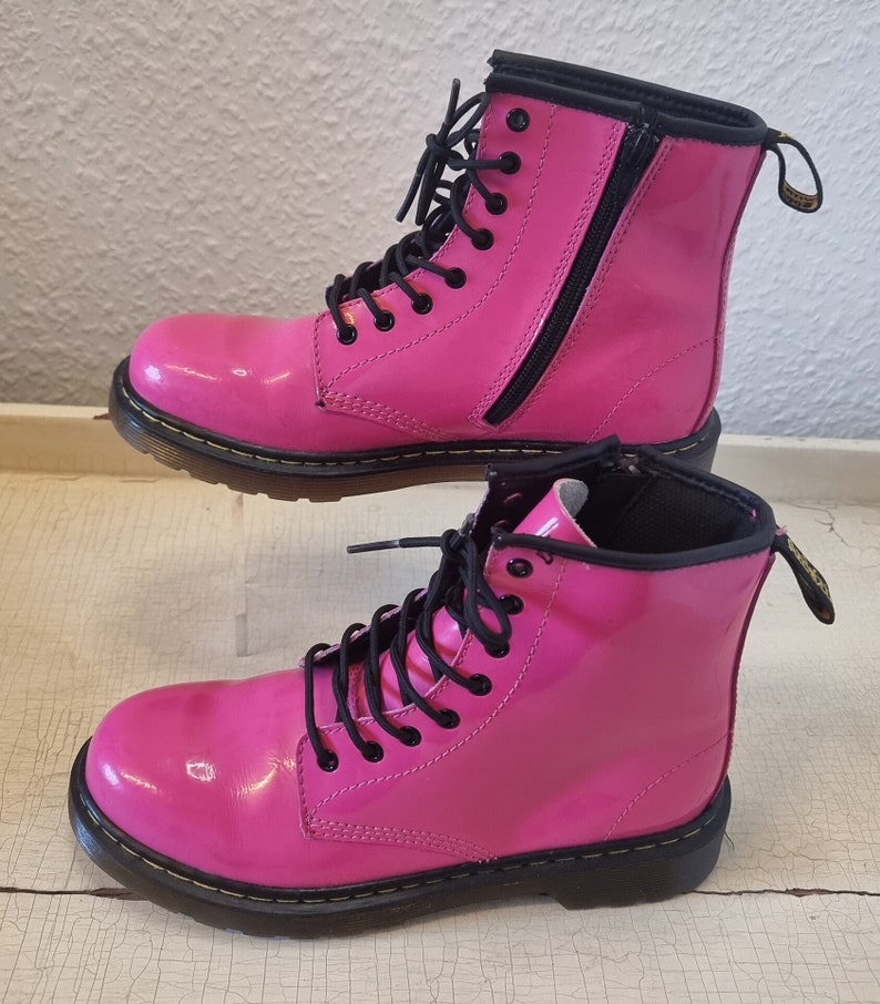 Pink Patent Dr. Martens Vintage Model Air Walk Pink Patent Boots Size UK 3 EU 36 Patent Pink Leather With Zipper Brand New image 7