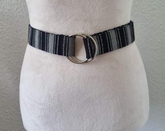 Vintage canvas riem zwart met witte strepen - maat 85 cm x 4 cm NIEUW