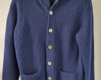 Cardigan VTG en laine Bleu foncé - Cardigan Alan Paine England Taille UK 44 100% pure laine d'agneau - poches