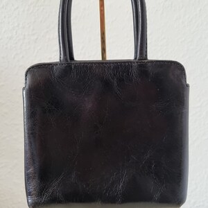 Vintage quadratische Handtasche aus schwarzem Leder Boxca Made in India Geldbörse Abendparty Cocktail 11,5x8x2 Bild 7
