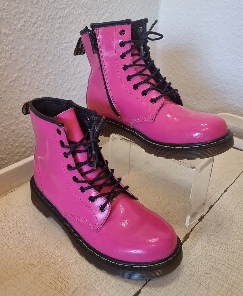 Pink Patent Dr. Martens Vintage Model Air Walk Pink Patent Boots Size UK 3 EU 36 Patent Pink Leather With Zipper Brand New image 3