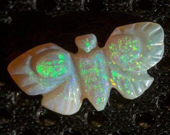 Green Galaxy Opal butterfly with green & blue fire Opal Carving - 3 cts