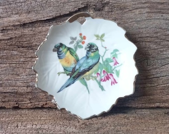 Vintage Porcelain Leaf Trinket Holder Featuring A Tropical Bird And Flower Design For Keys And Money Vide Poche Ring Dish Jewellery Tray