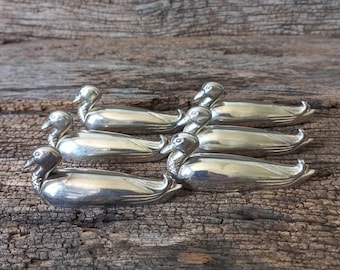 Vintage Set Of Six Duck Shaped Cutlery Rests Or Chopstick Rests Silver Metal Knife Rests Repose Couteau Tableware Table Decor Dining Canard