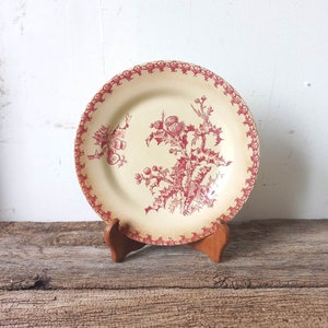 Antique French Gien Dinner Plate With Red Chardons Design On Cream Ironstone Ancien Assiette Faience Early 1900&#39;s Tableware Dining