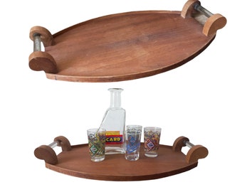 Vintage Art Deco Styled Tray In Wood And Acrylic Wooden Tray Serving Tray Drinks Tray French Style Plateau Serving Platter For Alcohol