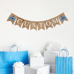Shark Party Decorations | Custom Banner | Shark Birthday | Personalized Banner | Pool Party Decorations | Burlap Garland | Summer Birthday