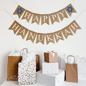 Hanukkah Decorations | Happy Hanukkah Banner | Star of David Sign | Jewish Holiday Decorations | Burlap Banner