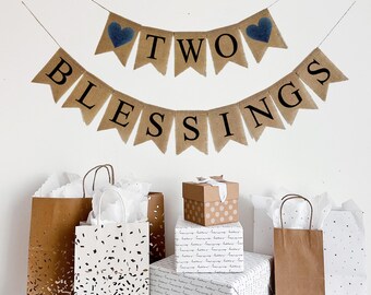 Twin Baby Shower Ideas | Twin First Birthday Themes | Baby Shower Decorations | It's A Boy | Gender Reveal Party | Burlap Banner |