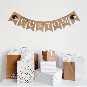 Decoraciones para fiestas de bosque, pancarta personalizada, fondo para baby shower, fiesta temática de bosque, pancarta personalizada, guirnalda de arpillera