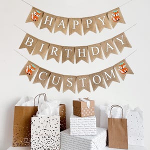 Woodland Birthday Party | Happy Birthday Banner | Custom Banner | Fox Party Decorations |Woodland First Birthday | Burlap Garland