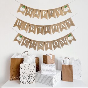 Decoraciones para fiesta de calabaza, pancarta de feliz cumpleaños, fiesta de cumpleaños de calabaza, pancarta personalizada, guirnalda de arpillera, decoración otoñal