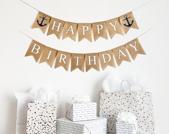 Happy Birthday Banner | Anchor Birthday Party | Boat Theme Party | Nautical Decorations |  Nautical Garland | Custom Banner