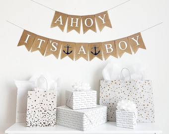 ¡Ahoy, es un niño! / Decoraciones para baby shower de niño / Baby shower náutico / Revelación de género / Anuncio de bebé / Decoraciones para fiesta de anclas