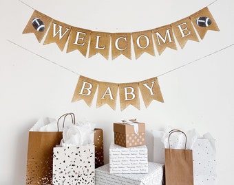 Boy Baby Shower Decorations, Welcome Baby Banner, Football Party Decorations, Gender Reveal, Baby Announcement, Sports Banner