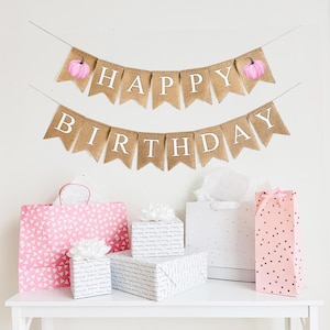 Banner de feliz cumpleaños con forma de calabaza, decoraciones para fiestas de cumpleaños de otoño, pancarta de arpillera otoñal, primer cumpleaños de pequeña calabaza, letrero decorativo de Acción de Gracias
