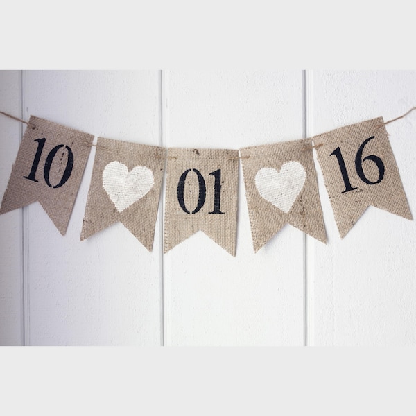 Save The Date Burlap Banner, Engagement Banner, Wedding Photo Prop, Engagement Photo Prop, White Hearts Banner, B442