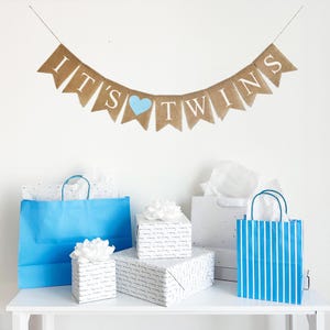 Twin Baby Shower Ideas | Twin Baby Announcement | It&#39;s A Boy | It&#39;s A Girl | Gender Reveal Party | Mama To Be | Burlap Banner |