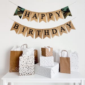 Camo Party Supplies | Army Party Decorations | Happy Birthday Banner | Custom Banner | Camouflage Birthday | Burlap Decorations |