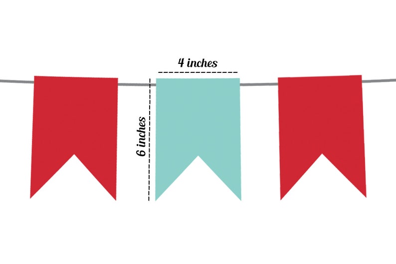 May include: A string of red and light blue bunting flags. Each flag is 4 inches wide and 6 inches long.