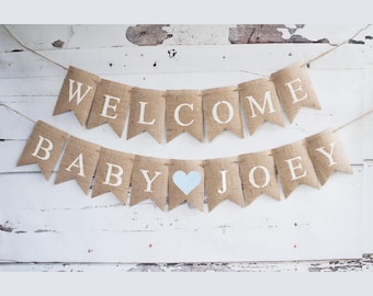 Welkom baby gepersonaliseerde banner, baby shower naam banner, blauwe baby shower banner, welkom baby teken, baby shower decor B525