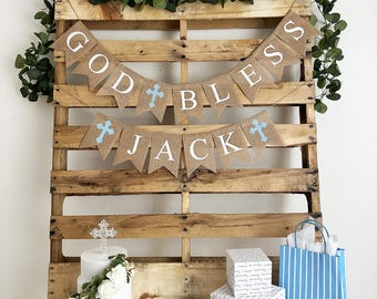 First Holy Communion Boy | Baptism Banner | Custom Banner | God Bless Sign | Personalized Communion Banner | Christening Decorations