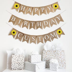 Decoraciones de fiesta de girasoles / Decoraciones de feliz cumpleaños / Pancartas personalizadas / Letrero de feliz cumpleaños / Decoración para fiesta de jardín / Pancarta de girasoles