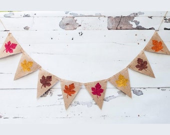 Fall Leaves Banner, Autumn Leaves Banner, Fall Decor, Autumn Decor Thanksgiving Decor, Thanksgiving Burlap Banner, B093