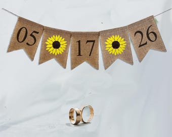 Sunflower Save the Date Banner: Rustic Burlap Wedding Sign