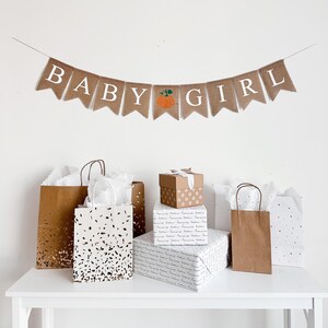 Decoraciones para baby shower de otoño / Banner de calabaza para niña / Temas para baby shower de niña / Decoración de baby shower con calabaza / Revelación de género de otoño
