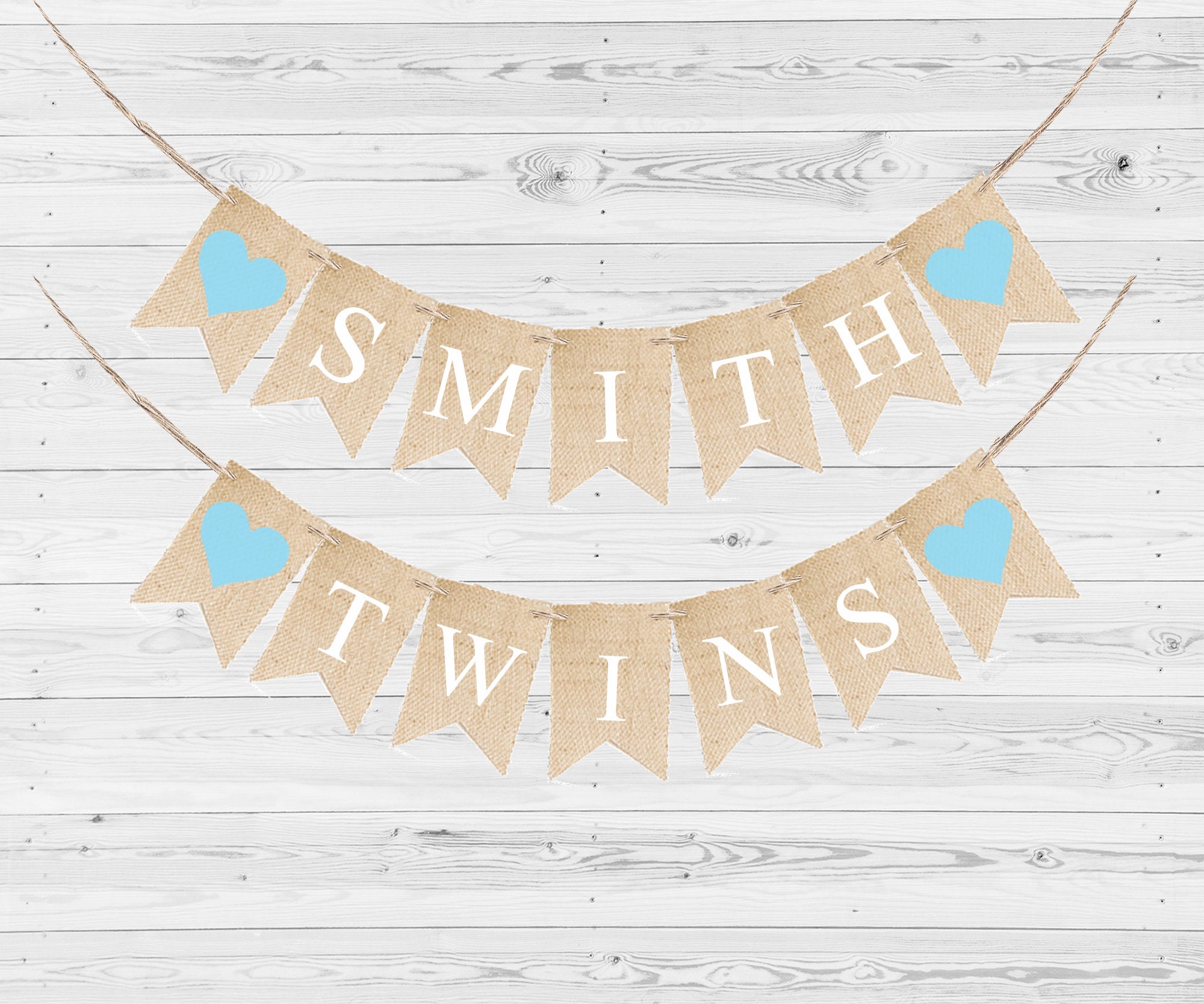 Personalized Twins Banner Blue Heart Banner Twin Boys Twin | Etsy