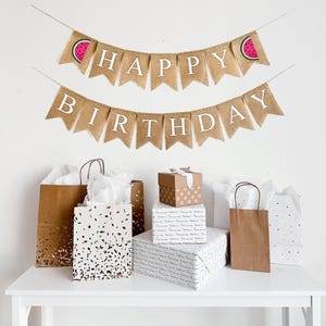 Happy Birthday Banner | Watermelon Party | Watermelon Theme Birthday | Summer Party Decorations | Fruit Banner | Burlap Decorations