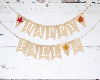 Happy Fall Yall Burlap Banner, Leaves Banner, Fall Banner, Fall Decor, Glitter Leaves, Fall Photo Prop, Happy Fall Garland B791