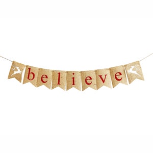 Christmas Banner, Christmas Sign, Believe Banner, Christmas Burlap Banner, Holiday Banner, Christmas Decoration, Christmas Garland, B175 image 1