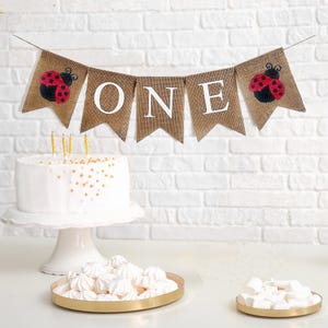 Ladybug Birthday | First Birthday Decor | One High Chair Banner | Cake Smash Decor | Ladybug First Birthday Decorations | Burlap Banner