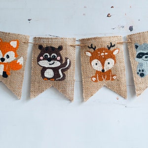 Woodland Animals Banner, Fox Banner, Squirrel Banner, Deer Banner, Racoon Banner, Woodland Animals Party, B263 image 2