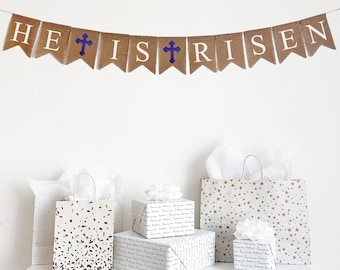 He Is Risen Banner, Easter Garland, Religious Banner, Religious Celebration, Easter Decorations, Spring Burlap Banner