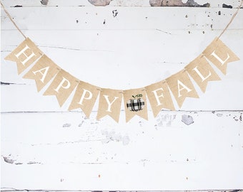 Happy Fall Burlap Banner, White Plaid Pumpkin, Fall Banner, Fall Decor, Fall Photo Prop, B771