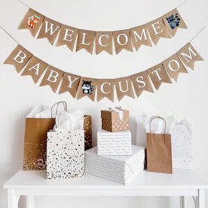 Babypartydekoration, Wald-Babyparty, Willkommensschild, Waldpartydekoration, Babymitteilung, Benutzerdefinierte Banner