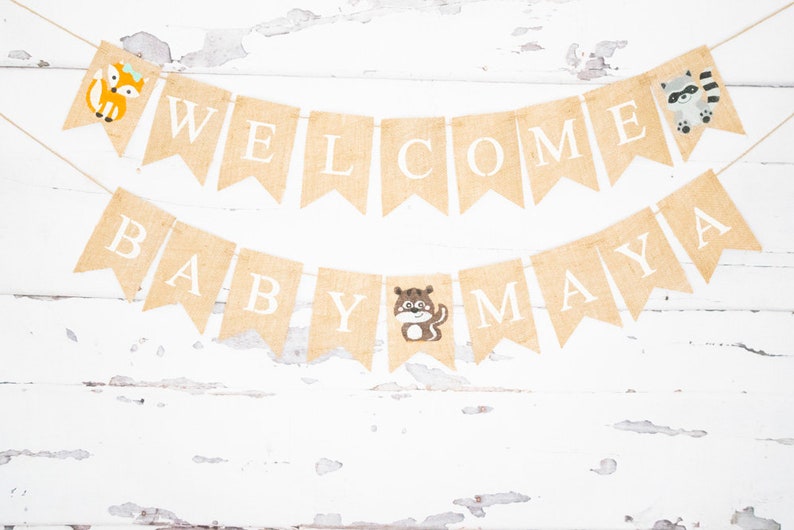 Woodland Baby Shower Decor Welcome Baby Personalized Banner Etsy