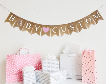 Baby Name Banner | Baby Girl Shower Decorations | Personalized Baby Banner | Custom Banner | Burlap Garland | Girl Gender Reveal Party