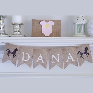 Horse Theme Party Banner, Riding Banner, Horse Party Decor, Pink Saddled Horse, Personalized Horse Banner, B350