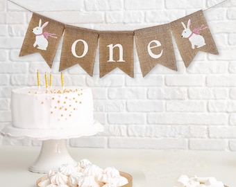 Some Bunny is One | First Birthday Decoration | Spring Birthday Party, Bunny First Birthday Easter Birthday | Highchair Banner