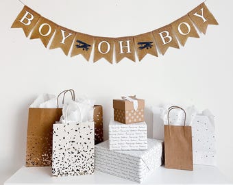 Airplane Banner | Baby Shower Decorations | Boy Oh Boy Banner | Baby Announcement | Gender Reveal, Airplane Theme Party | Burlap Banner