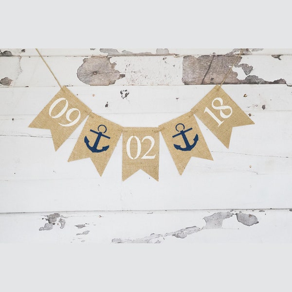 Nautical Save The Date Burlap Banner, Nautical Bridal Shower Decor, Rustic Engagement Announcement Sign, Country Wedding Photo Prop, B947