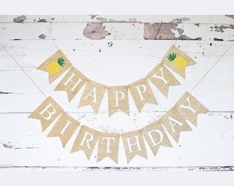 Pineapple Happy Birthday Banner, Summer Party Decor, Pineapple Birthday Decorations, Happy Birthday Banner, Summer Party Decor, B270